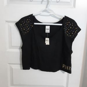 Pink Black Crop Tee